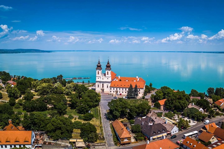 Scenic views of Monastery in Lake Balaton